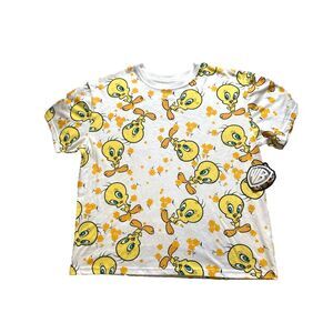 Tweety Bird Shirt Womens Large Yellow AOP‎ Flower Looney Tunes Warner Bros NWT